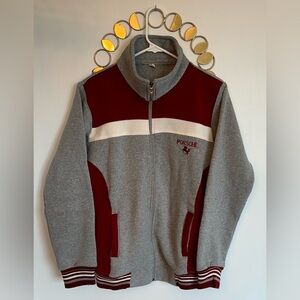 Porsche Zip Up Sweatshirt Mens Size Large Grey Burgundy Porsche Logo Horse